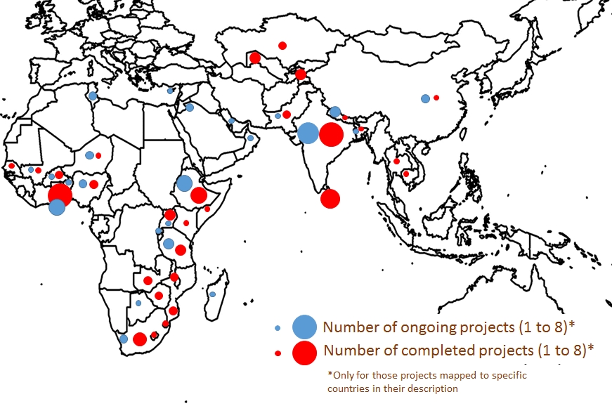 Map of ongoing and completed projects on groundwater